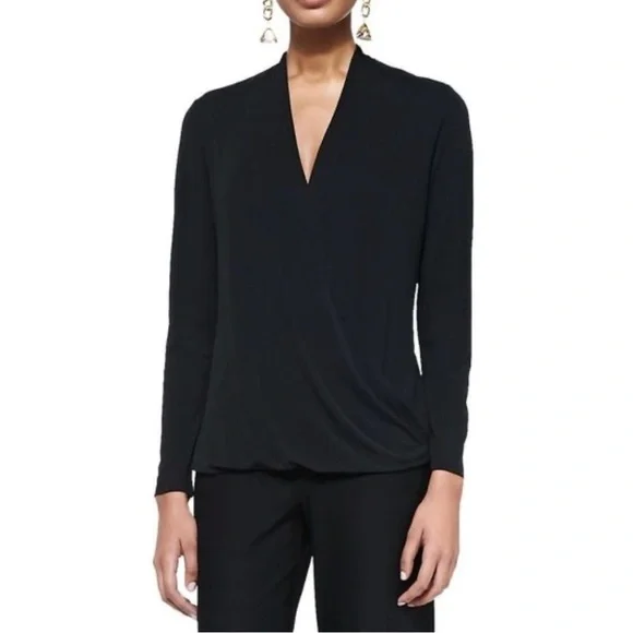 Eileen Fisher Black Silk Crossover Top Size M Long Sleeve V-Neck NWOT - Picture 2 of 5